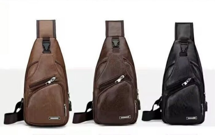 New Korean Fashion Charging Men Chest Bag Outdoor PU Leather Single Shoulder Briefcase Leather Sling Bag